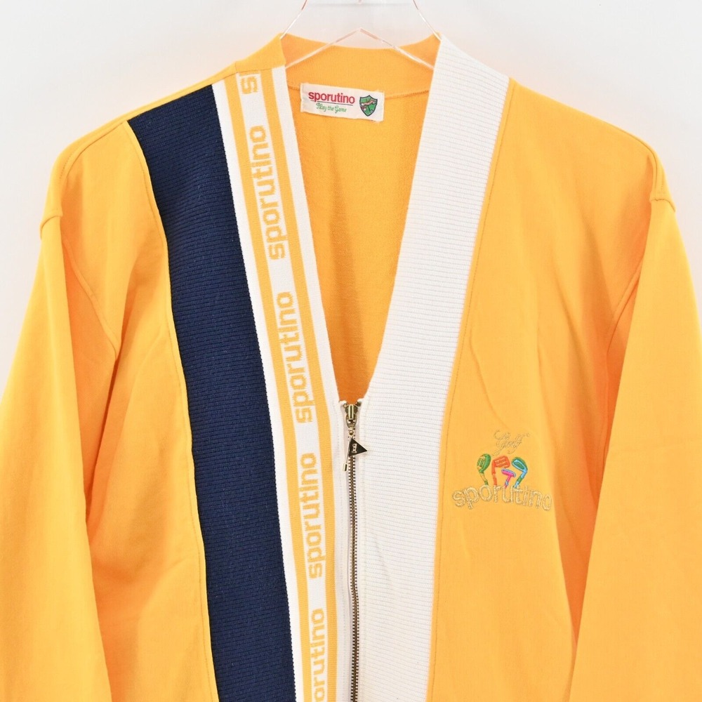 Vtg SPORUTINO Jacket Mens Size M Golf Logo Stripe Zip Yellow Embroidered 70s - Picture 2 of 15